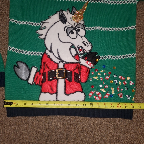 Unicorn Ugly Christmas Sweater Crewneck Holiday Size Medium Green - Picture 5 of 9